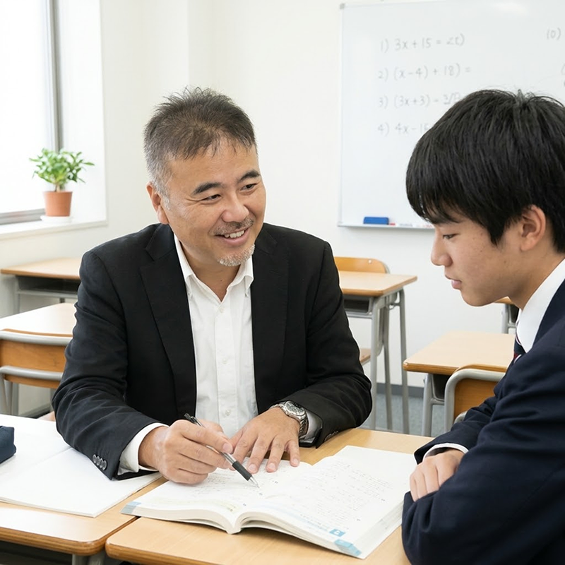 代表が生徒と向き合って指導する様子